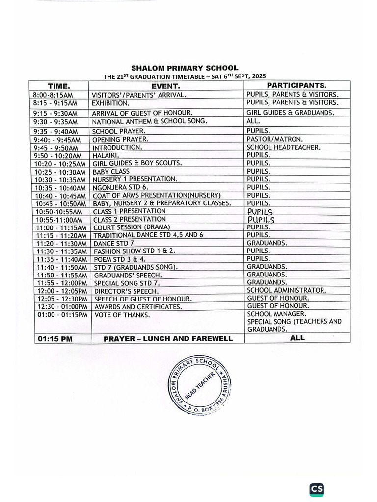 Graduation Timetable 2025 | PDF