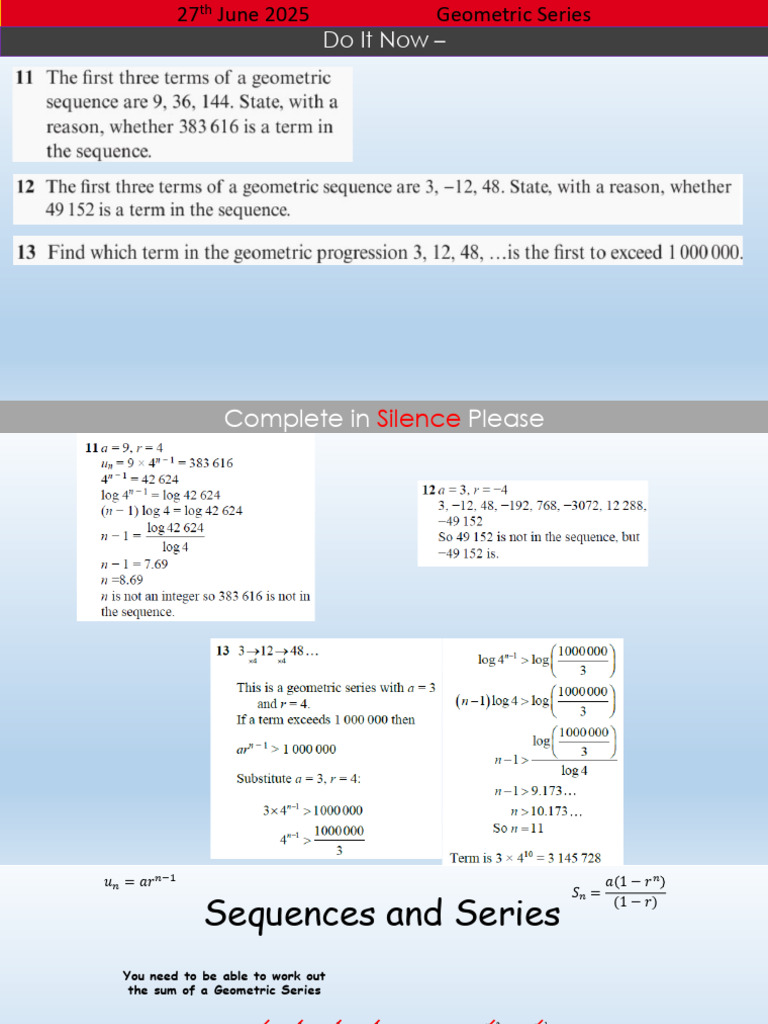 Geometric Series: Sum Calculations Guide | PDF | Arithmetic ...