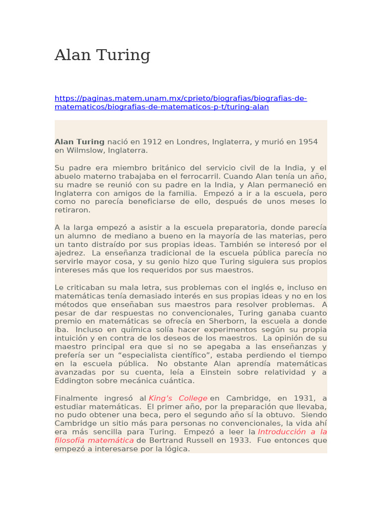 Alan Turing: Pionero en Matemáticas y AI | PDF | Alan Turing | Algoritmos