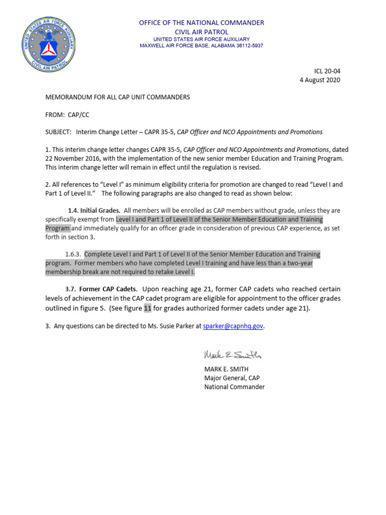 CAPR 35-5 Interim Changes Summary | PDF | Commander | Sergeant