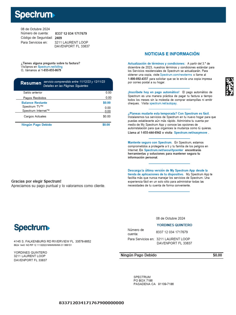 Resumen de Factura Spectrum Octubre 2024 | PDF | Aplicación movil