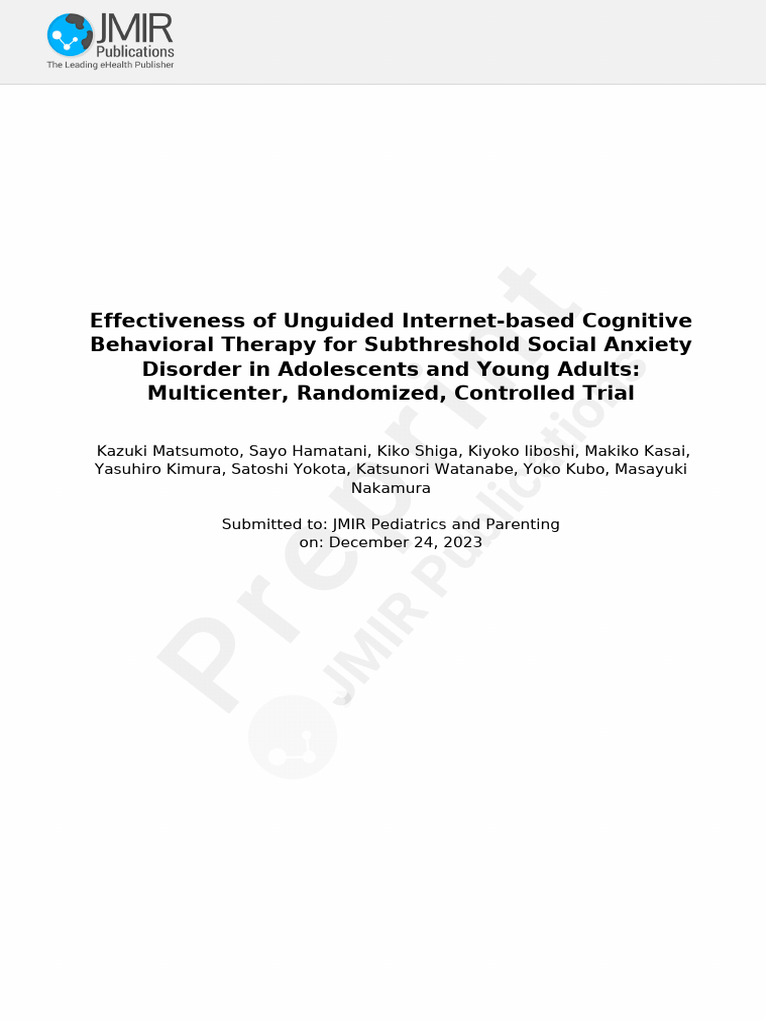 Internet CBT for Adolescent Social Anxiety | PDF | Confidence Interval ...