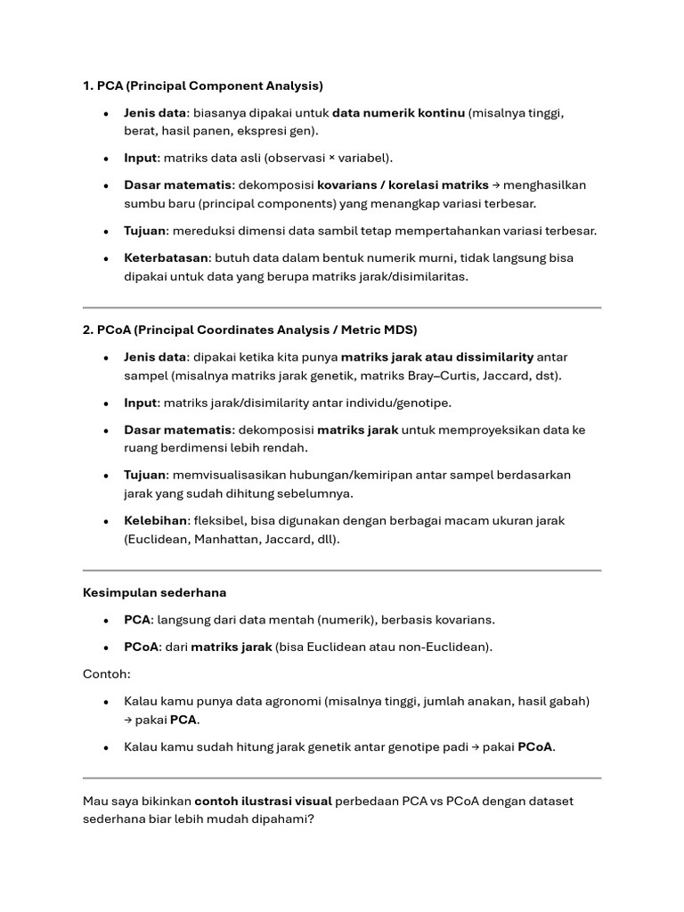 Perbandingan PCA dan PCoA | PDF