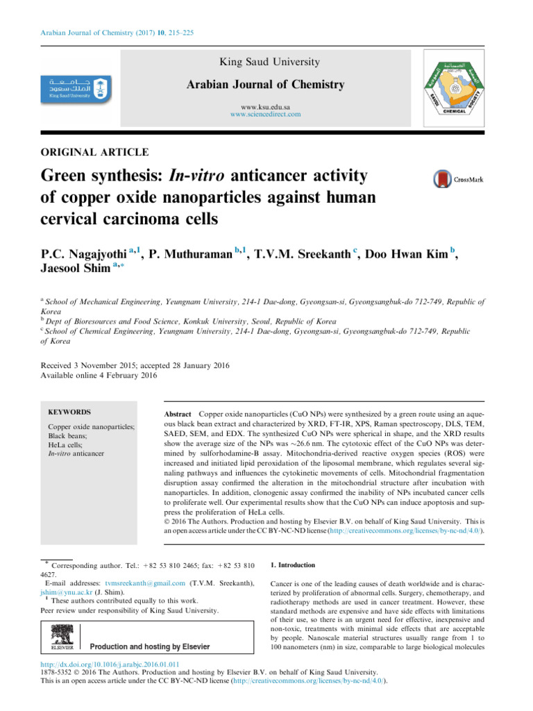 Green Synthesis In-Vitro Anticancer Activity of Copper Oxide ...