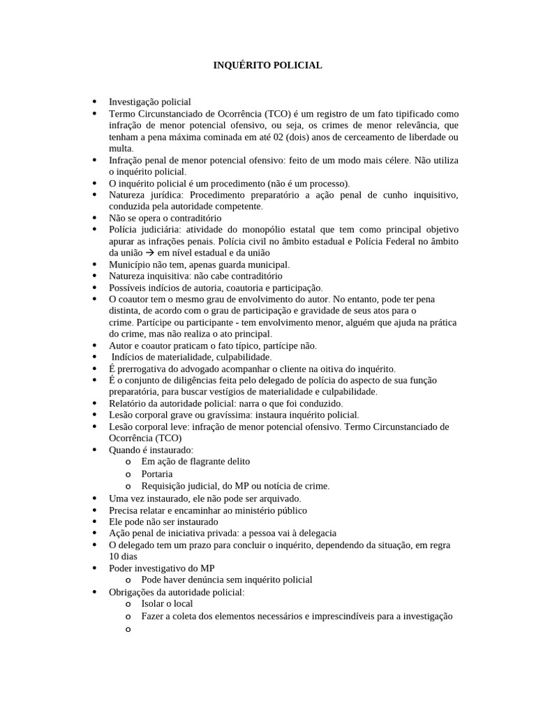 Inquérito Policial: Procedimentos e Tipos | PDF | Crimes | Crime e ...