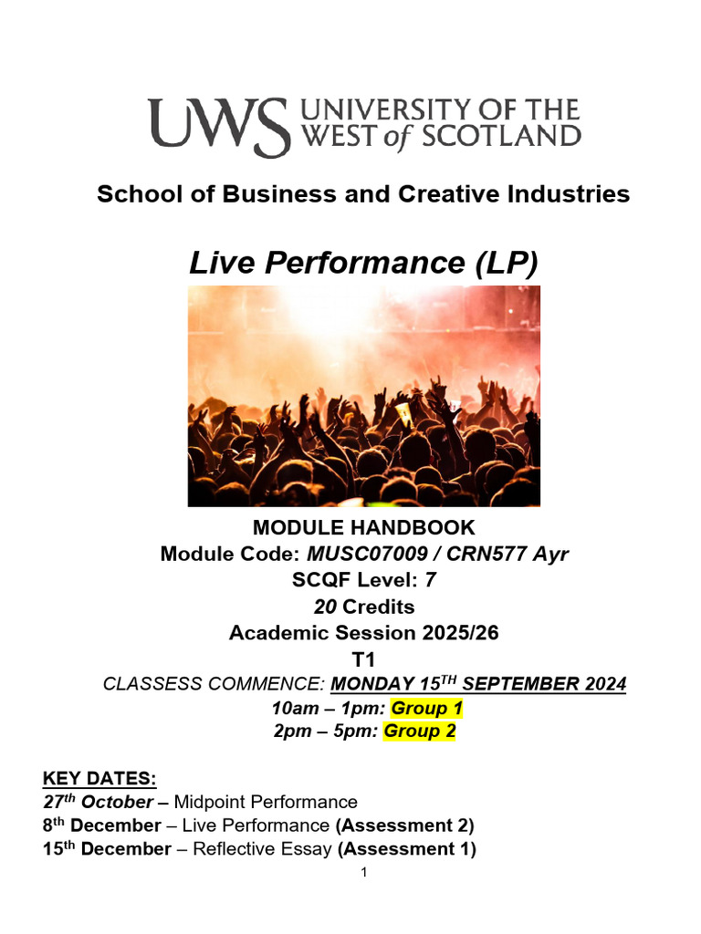 Live Performance Module Handbook 2025/26 | PDF | Plagiarism | Academic ...