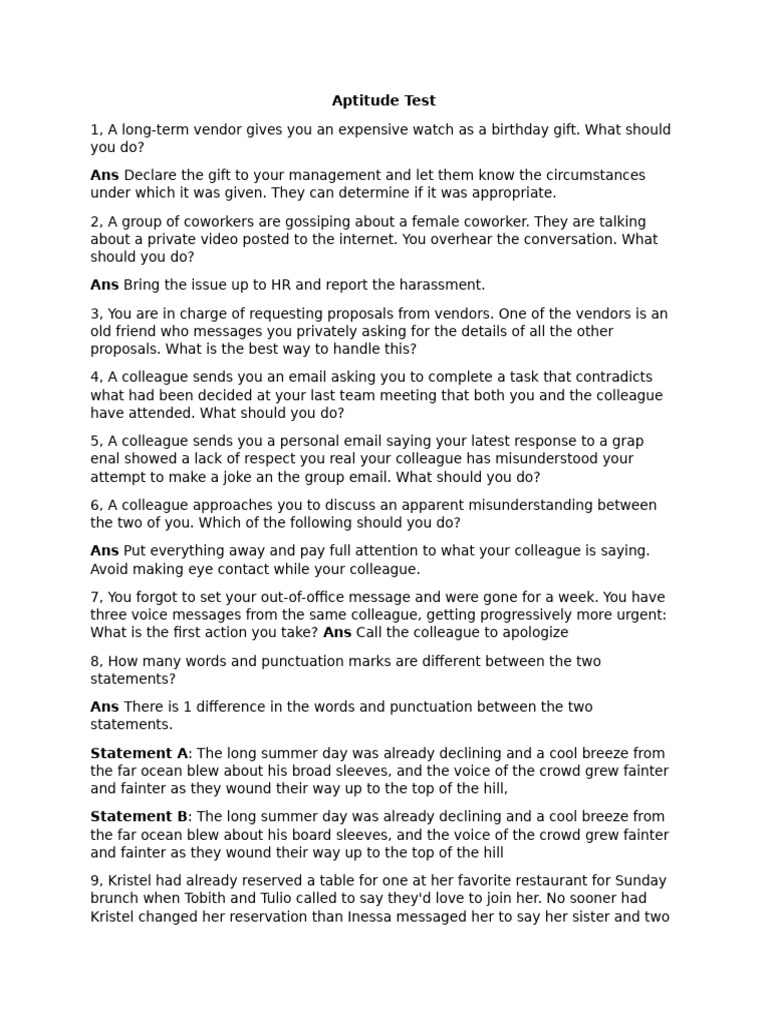 Aptitude Test: Situational Responses | PDF
