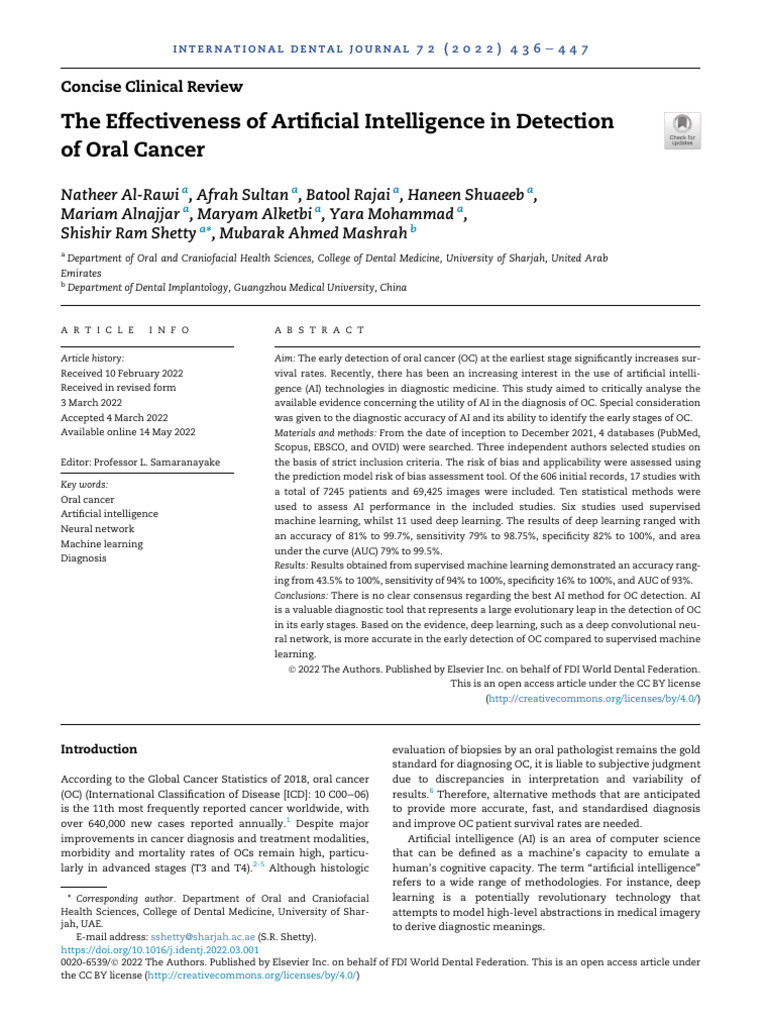 AI in Early Detection of Oral Cancer | PDF | Machine Learning ...