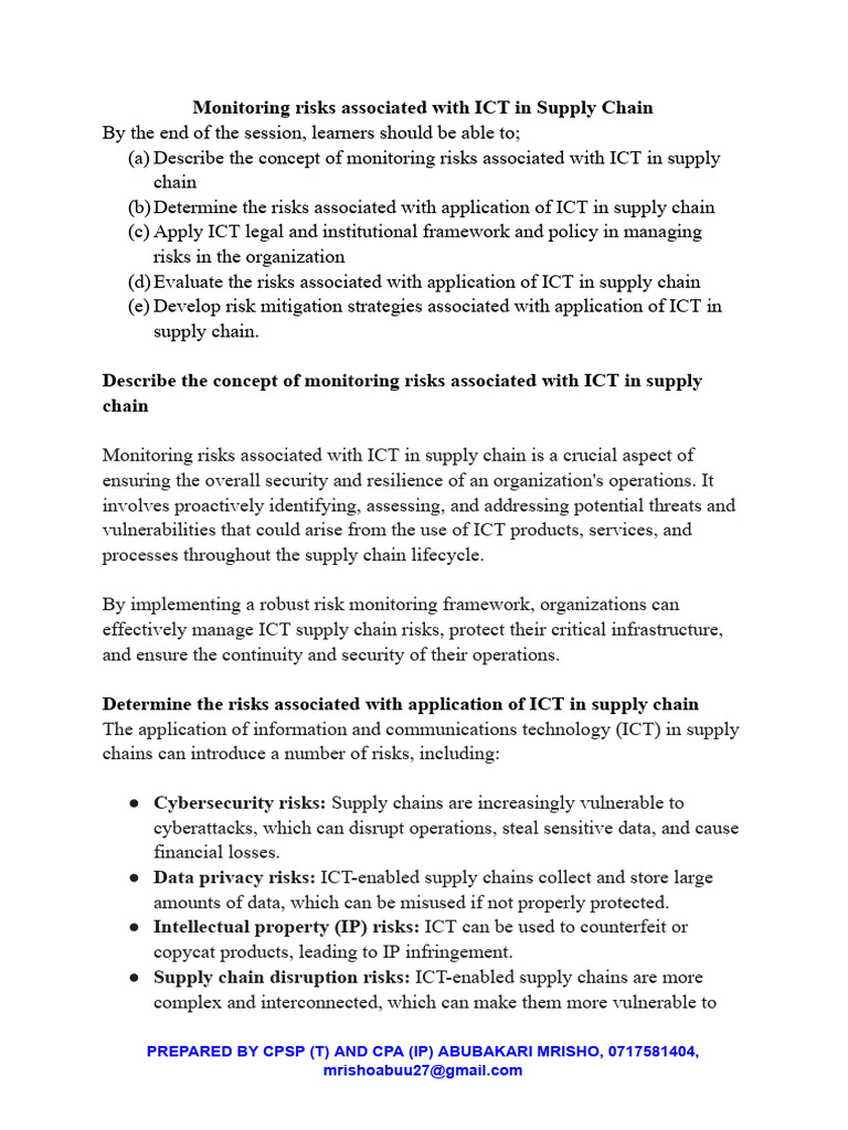 Monitoring Risks Associated With ICT in Supply Chain | PDF | Computer ...