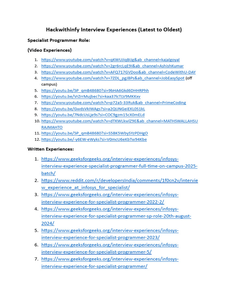 Hackwithinfy Interview Insights | PDF