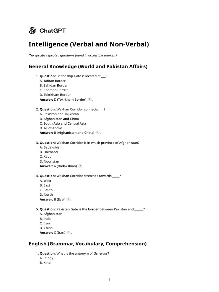 Intelligence (Verbal and Non-Verbal) | PDF