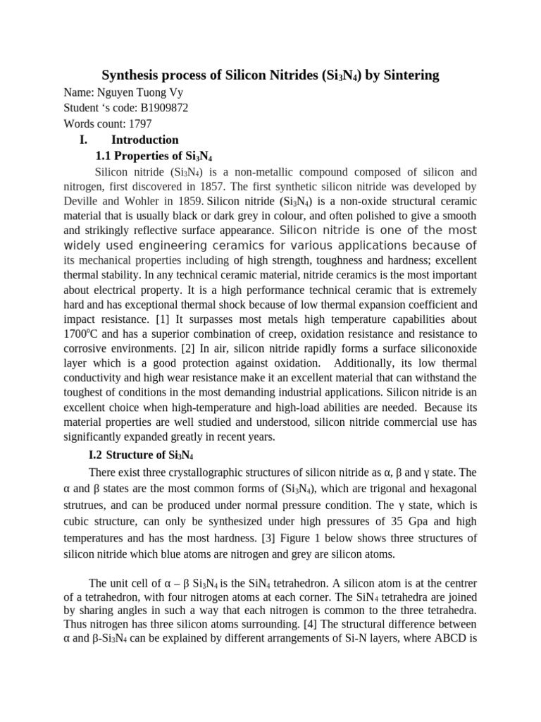 Synthesis of Silicon Nitride by Sintering | PDF | Sintering | Silicon