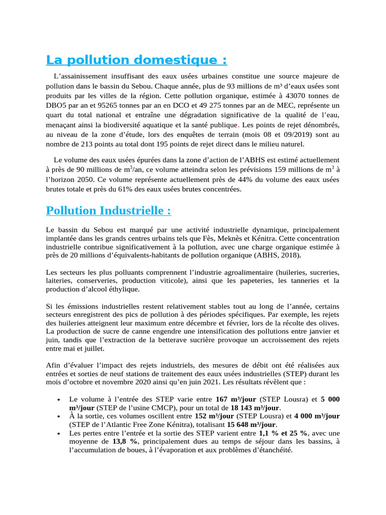 Pollution de l'eau dans le bassin du Sebou | PDF | Eaux usées | la ...