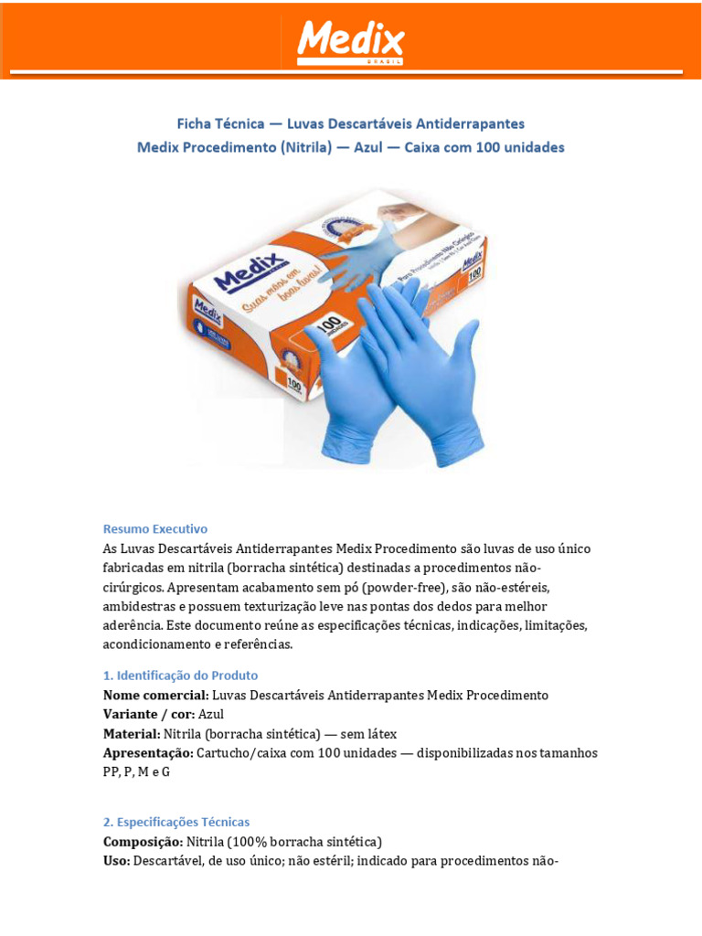 Luvas Descartáveis Antiderrapantes Medix | PDF