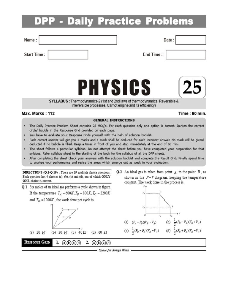Thermodynamics Practice Problems DPP | PDF | Heat | Temperature
