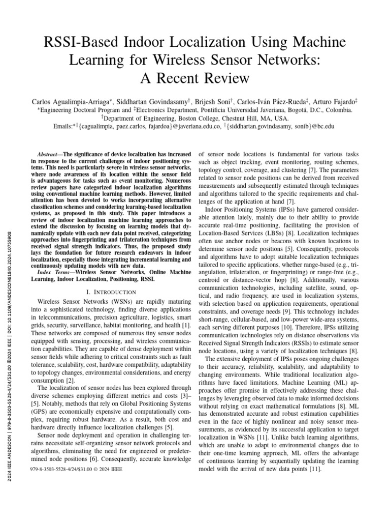 RSSI Indoor Localization Review with ML | PDF | Wireless Sensor Network ...
