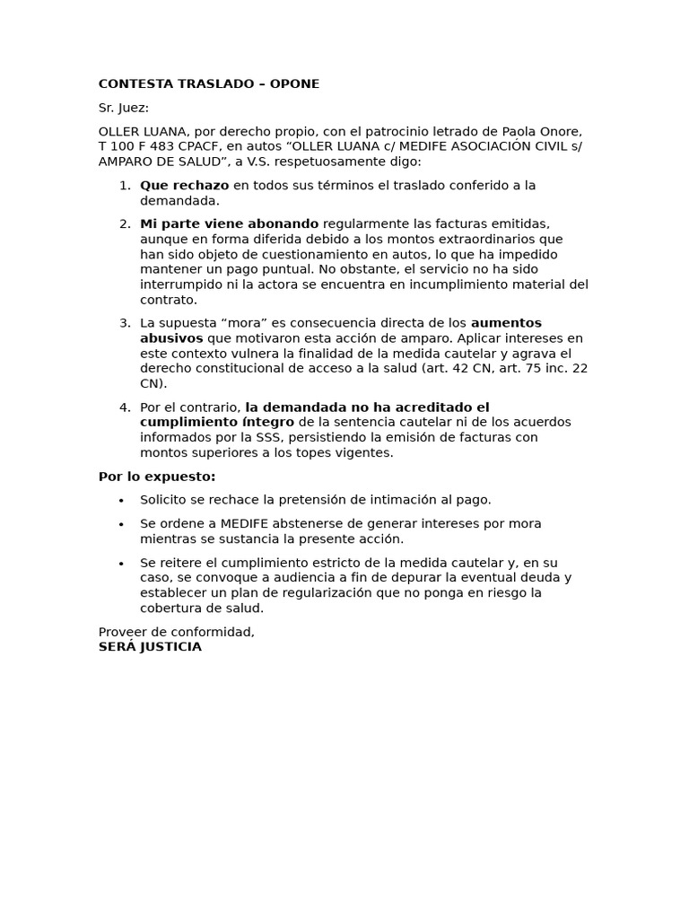 Contesta Traslado | PDF
