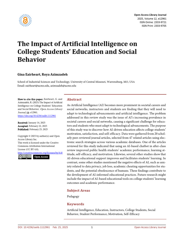 AI's Impact on College Student Learning | PDF | Intelligence (AI ...
