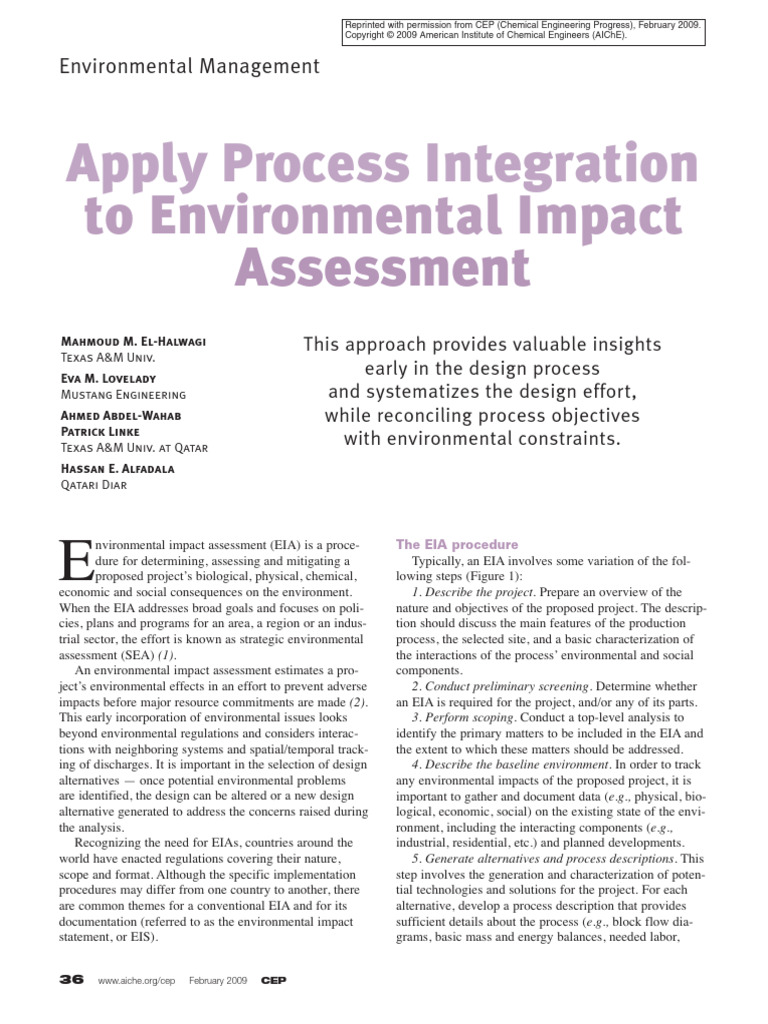 Apply Process Integration To Environmental Impact Assessment | PDF ...