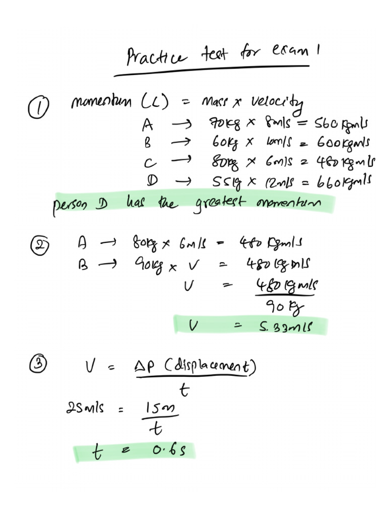 ESS 3500 Biomechanics Practice Test For Exam 1 - Detailed Solutions | PDF