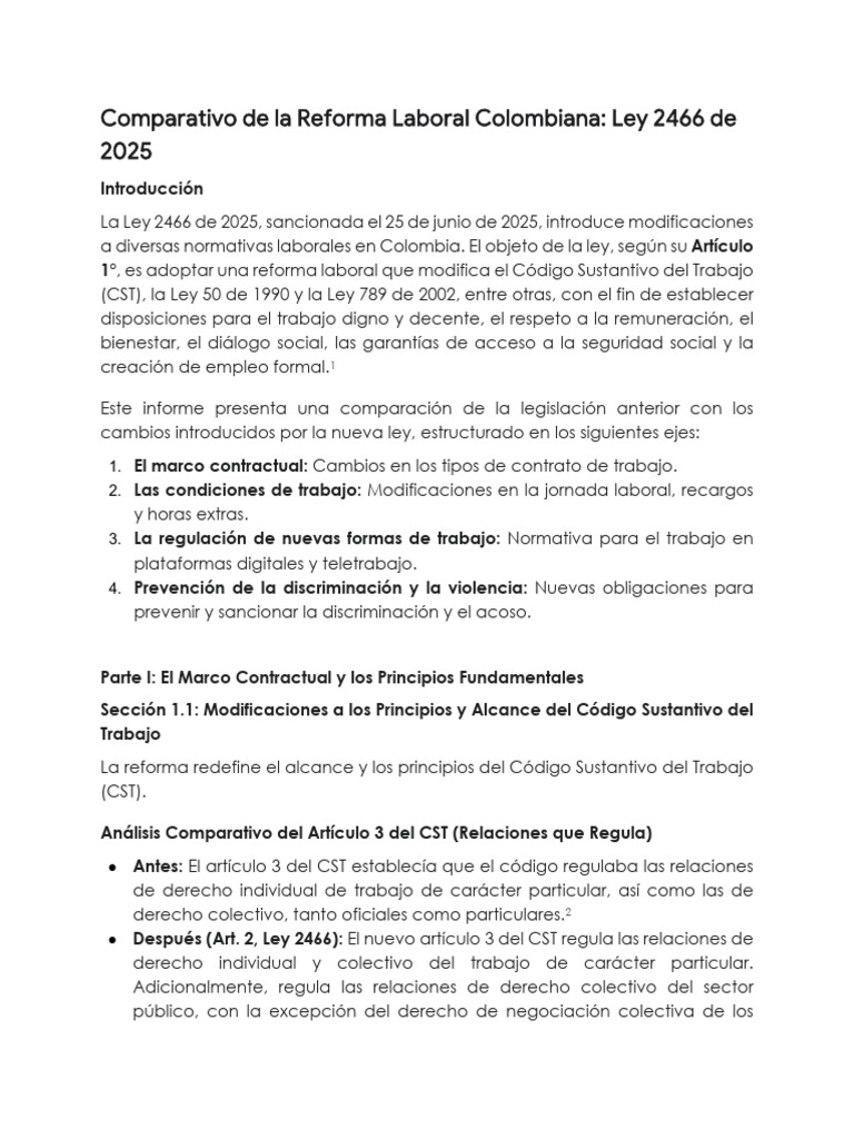 Reforma Laboral en Colombia: Ley 2466 de 2025 | PDF | Derecho laboral ...