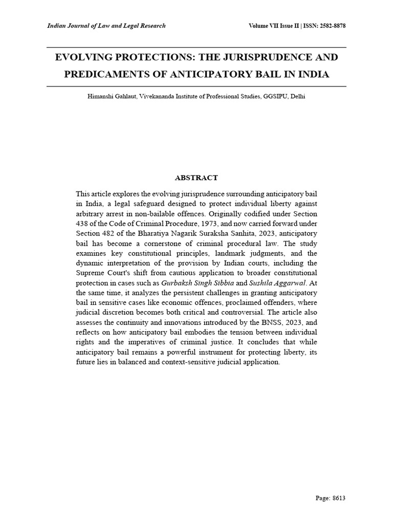 Anticipatory Bail in India: Jurisprudence Insights | PDF | Bail | Arrest