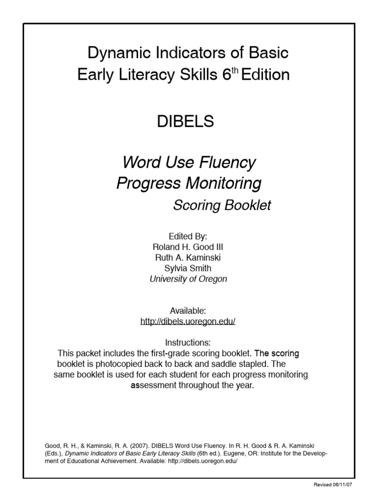 DIBELS 6th Edition First Grade Scoring | PDF