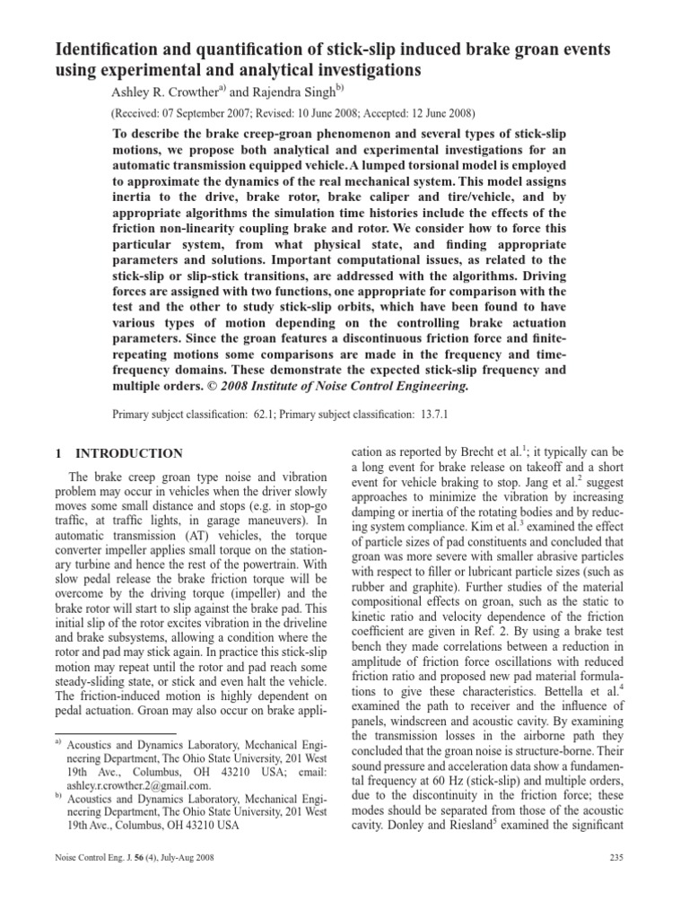 Identification and Quantification of Stick-Slip Induced Brake Groan ...