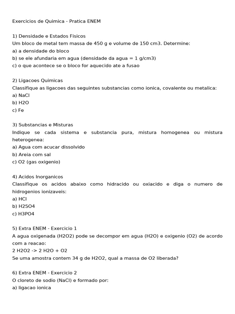 Exercícios de Química para ENEM | PDF