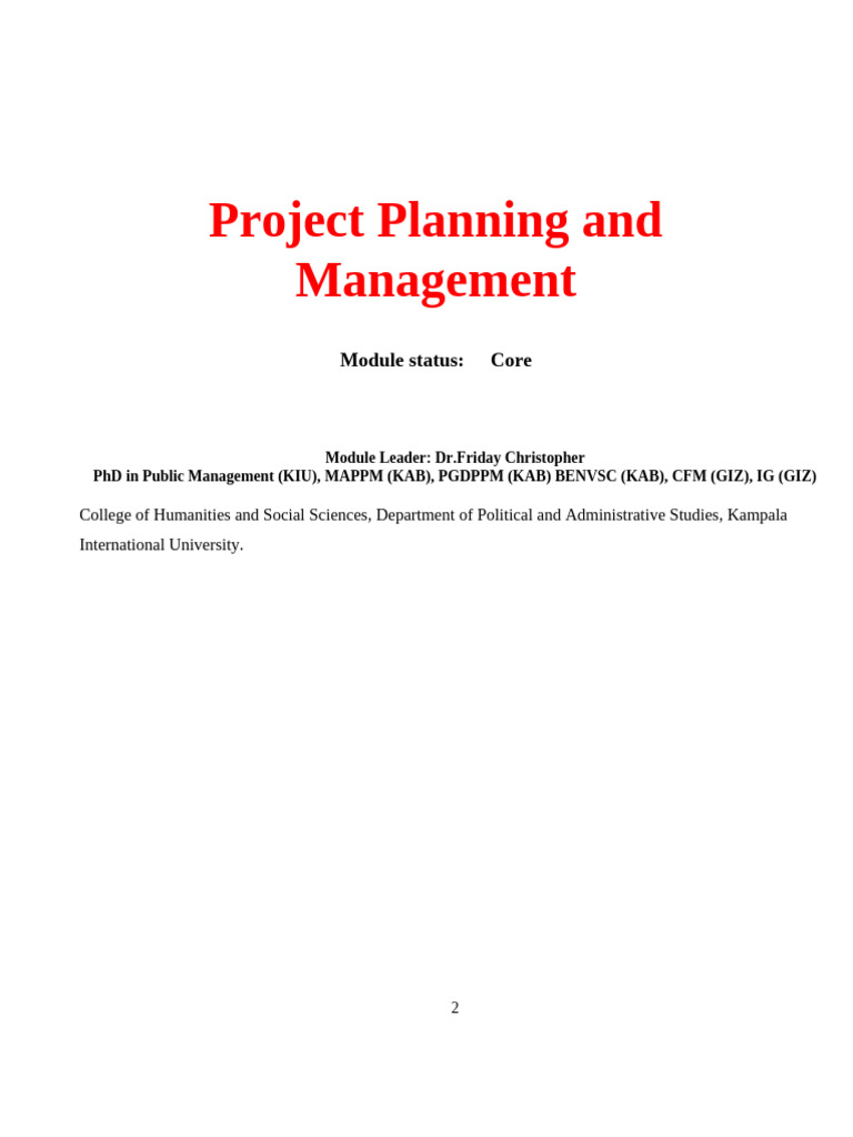 Project Planning and Management Postgraduate Notes | PDF | Project ...