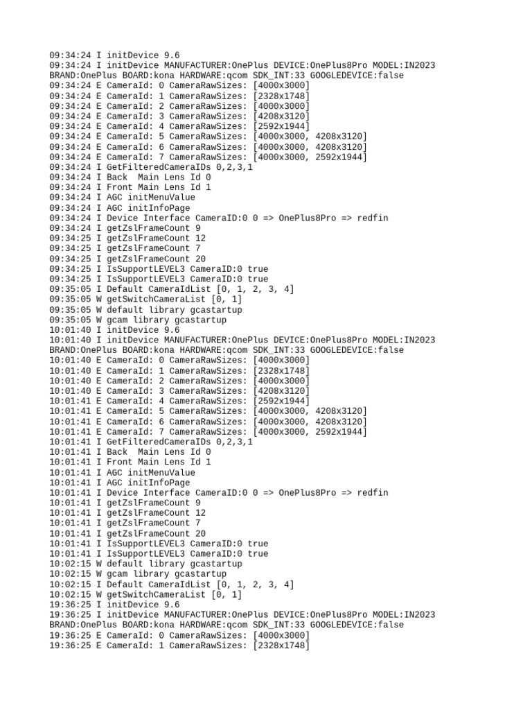 OnePlus 8 Pro Camera Initialization Logs | PDF | Computing