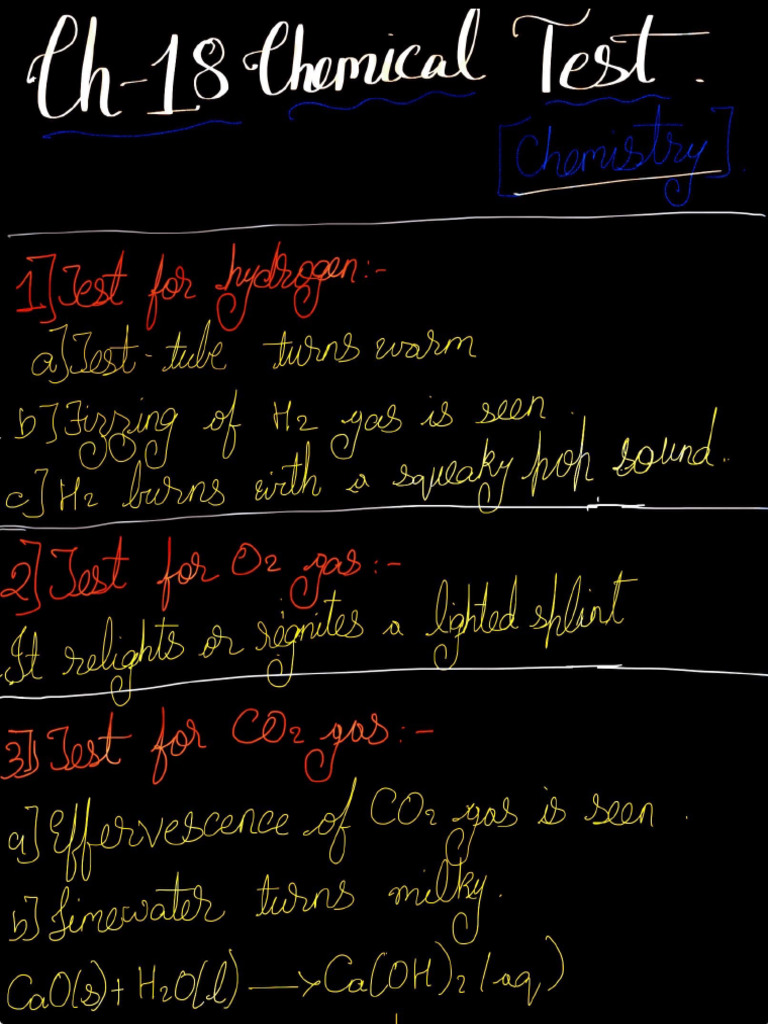 Chemistry Chemical Test Notes | PDF