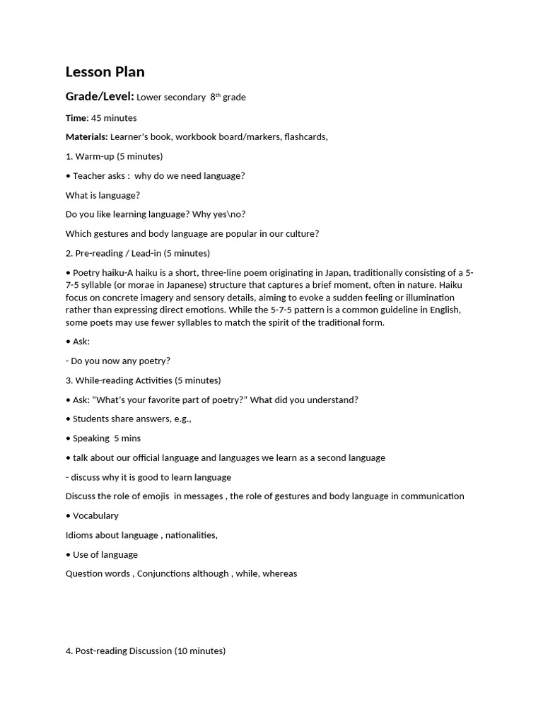 8th Grade Language and Poetry Lesson Plan | PDF