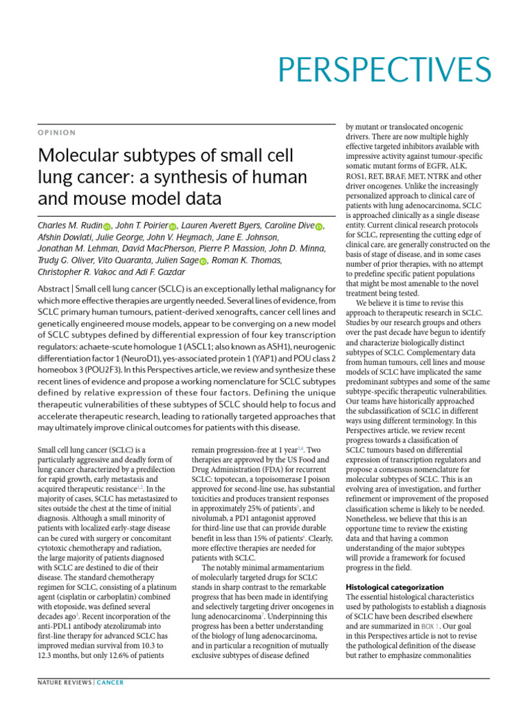 Molecular Subtypes of Small Cell Lung Cancer - A Synthesis of Human and ...