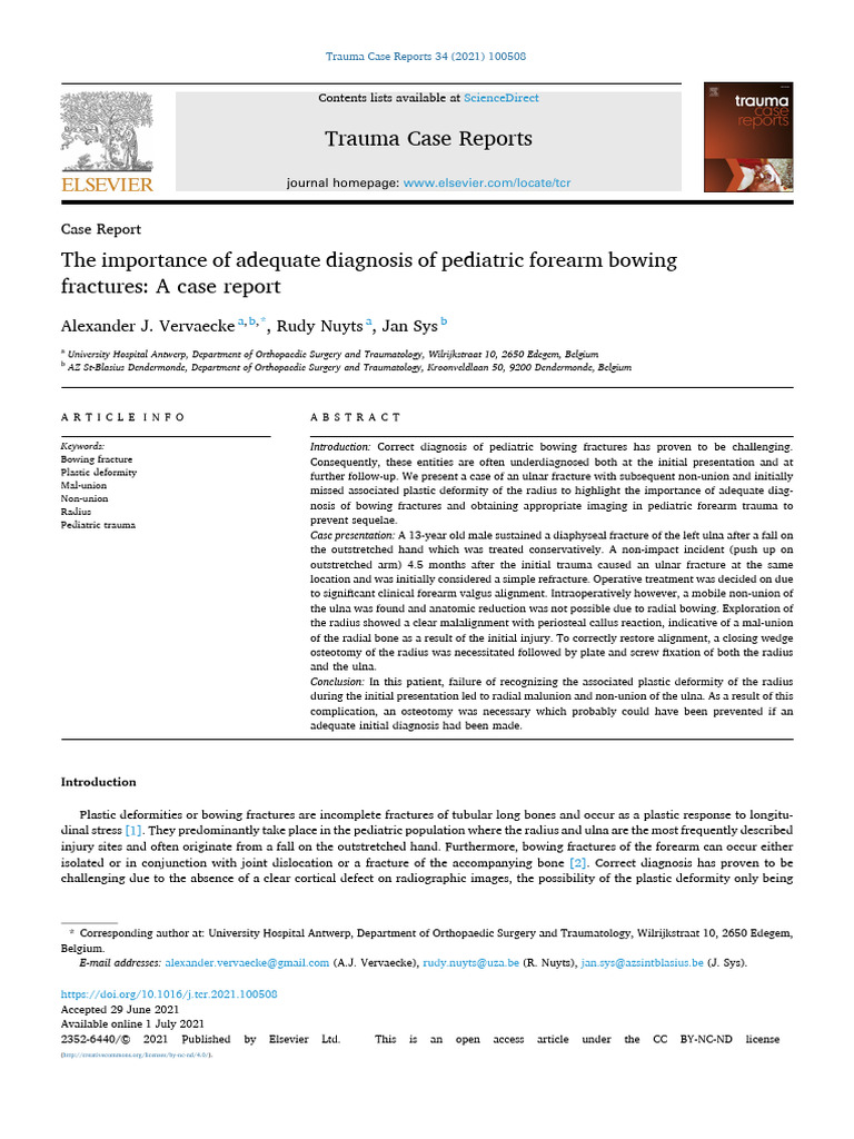 The Importance of Adequate Diagnosis of Pediatric Forearm Bowing ...