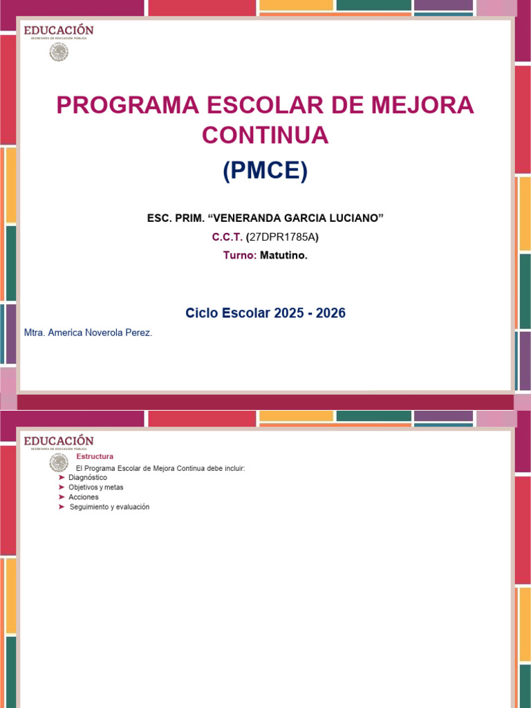 Programa de Mejora Continua Escolar 2025 | PDF | Enseñando | Maestros