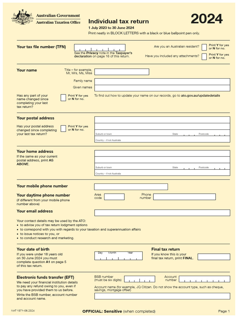 2024 Individual Tax Return Form Guide | PDF | Tax Deduction | Capital Gain