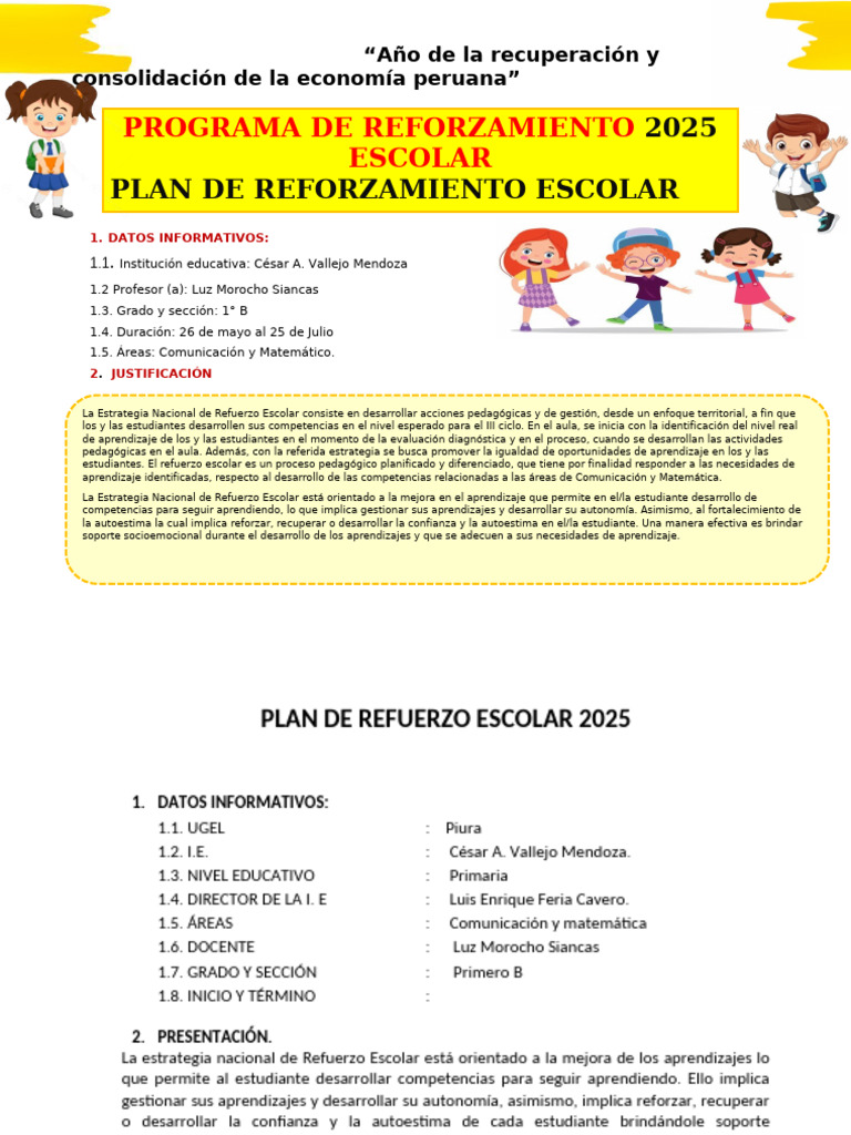 Plan de Refuerzo Escolar 2025 Vallejo | PDF | Plan de estudios | Evaluación