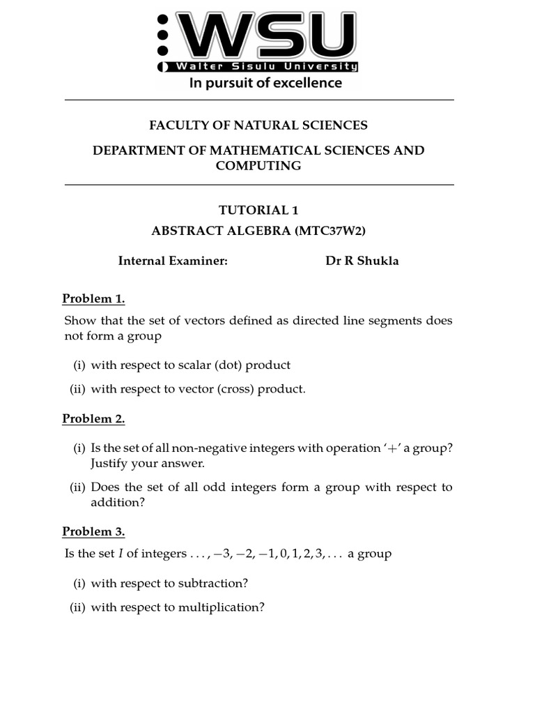 Abstract Algebra Tutorial Problems | PDF