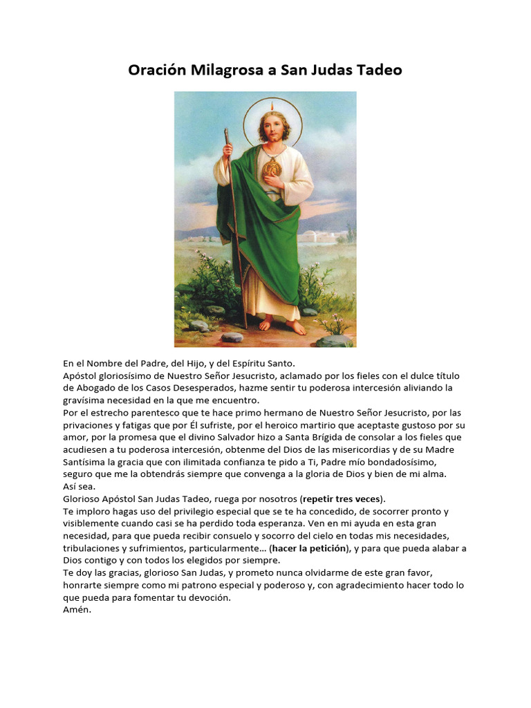Oración Milagrosa A San Judas Tadeo | PDF