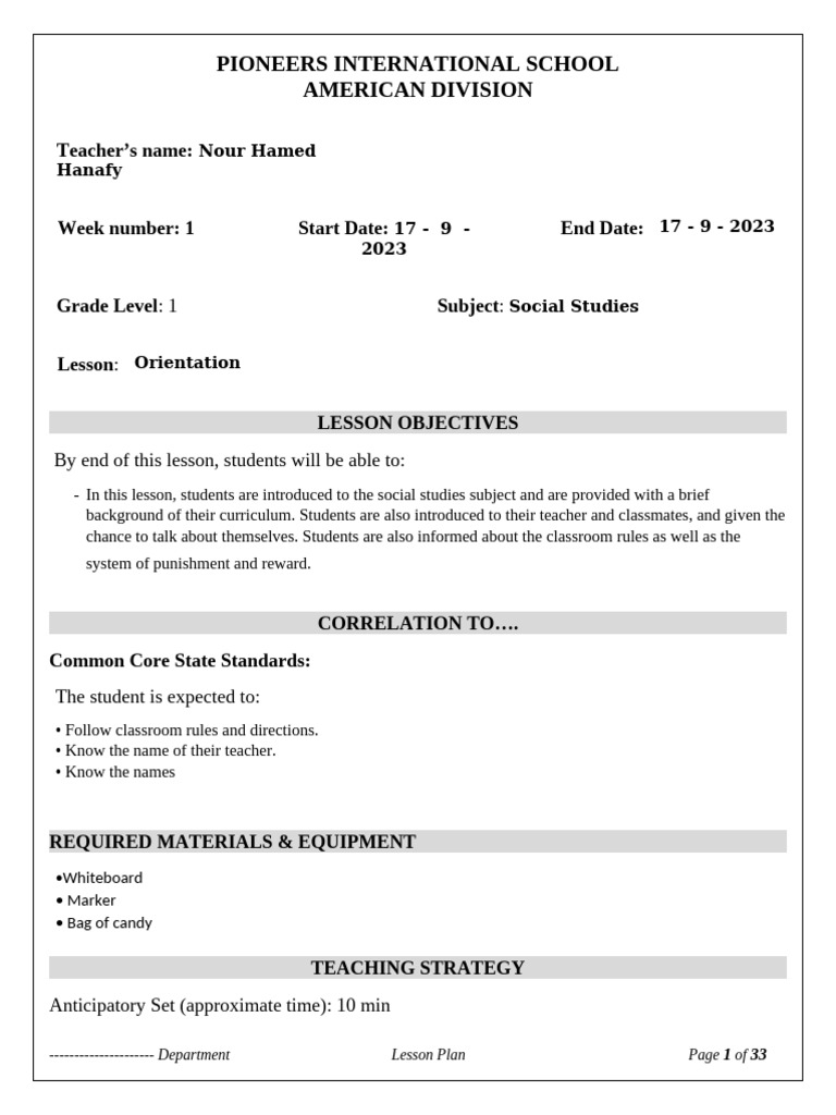 Grade 1 Social Studies Lesson Plans | PDF | Lesson Plan | Curriculum