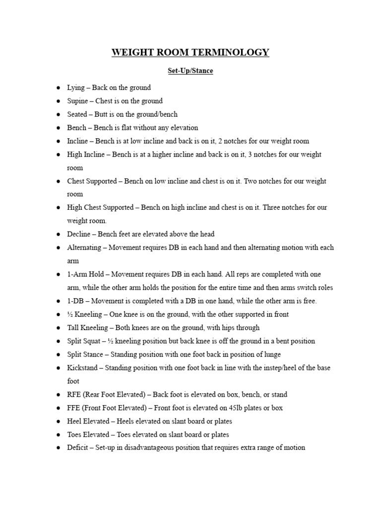 Comprehensive Weight Room Terminology | PDF | Anatomical Terms Of ...