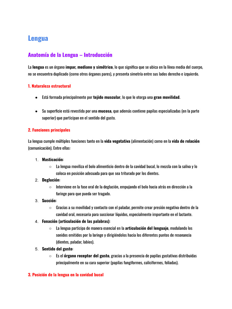 Anatomía y Funciones de la Lengua | PDF | Gusto | Diente