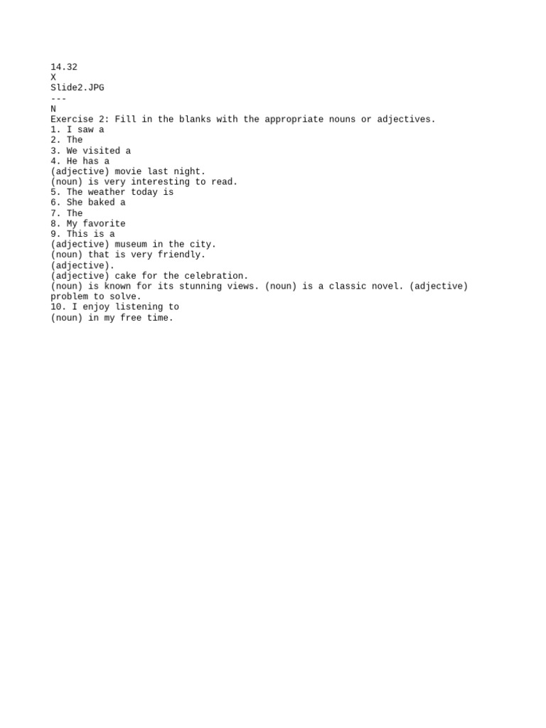 Noun and Adjective Fill-in Exercise | PDF