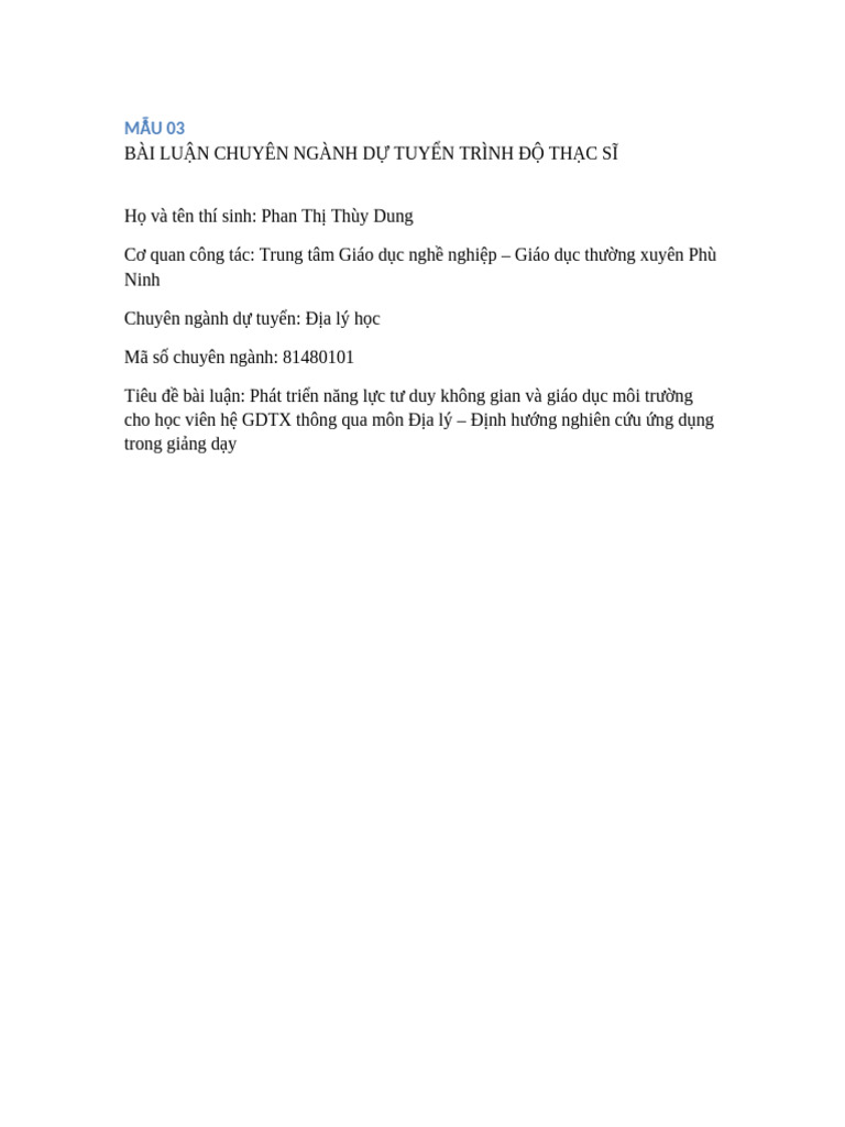 Bai Luan Thac Si Dia Ly Phan Thi Thuy Dung | PDF