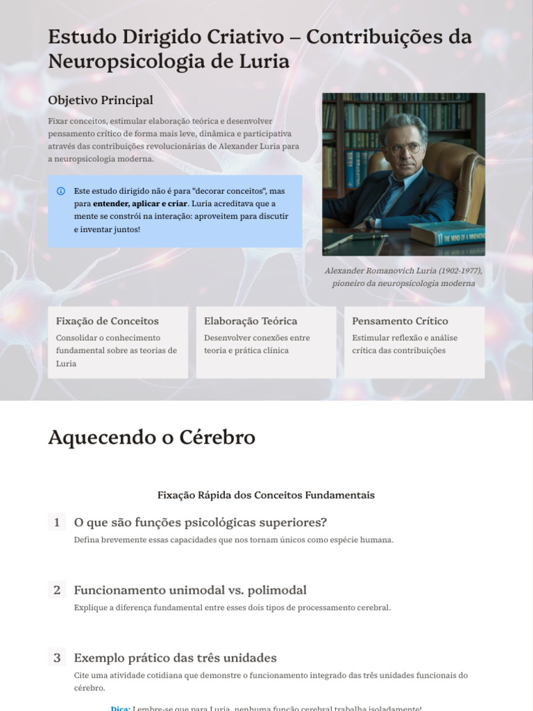 Contribuições de Luria na Neuropsicologia | PDF | Neuropsicologia | Cérebro