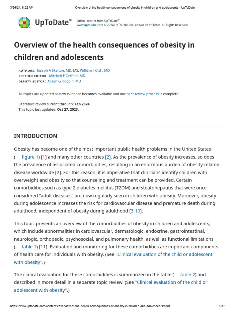 Overview of The Health Consequences of Obesity in Children and ...