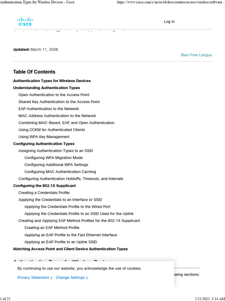 Authentication Types For Wireless Devices - Cisco | PDF | Wireless ...