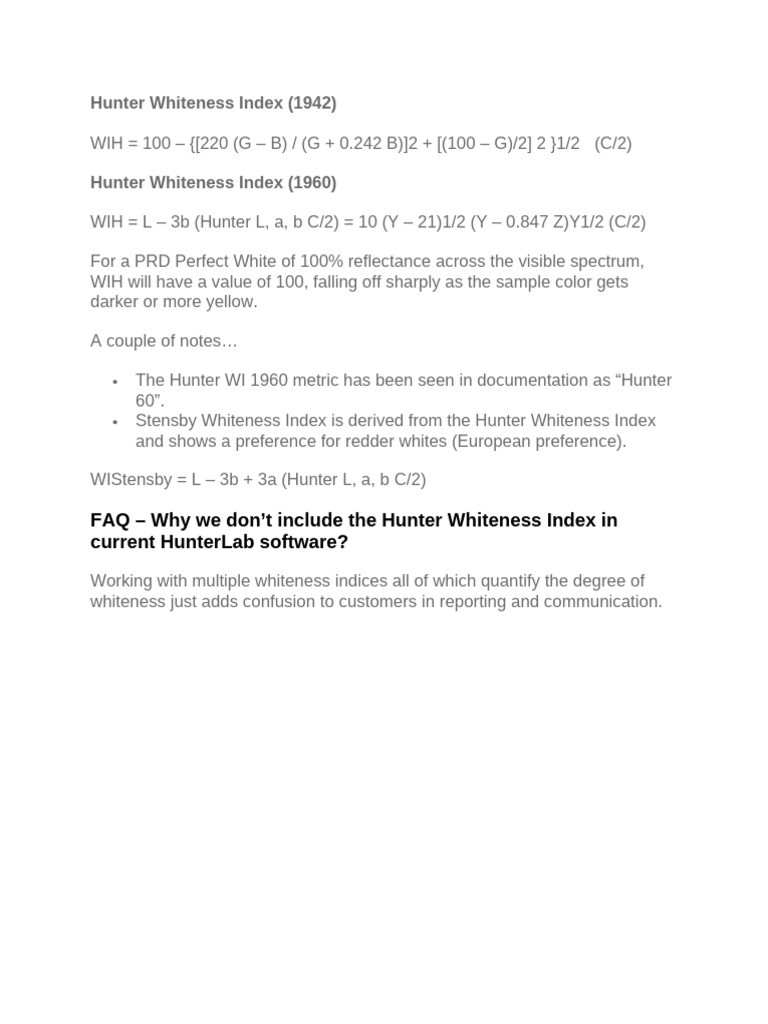 Hunter Whiteness Index Explained | PDF