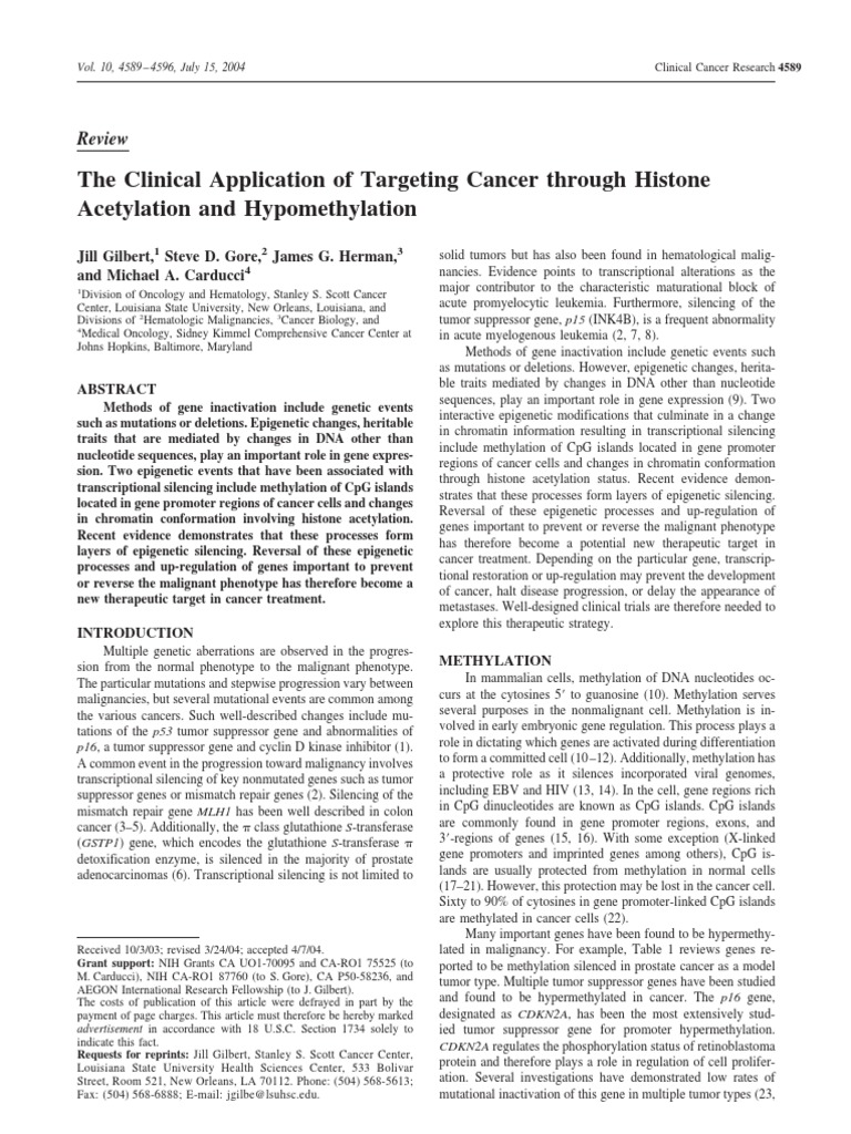 Epigenetic Cancer Therapy Insights | PDF | Dna Methylation | Epigenetics